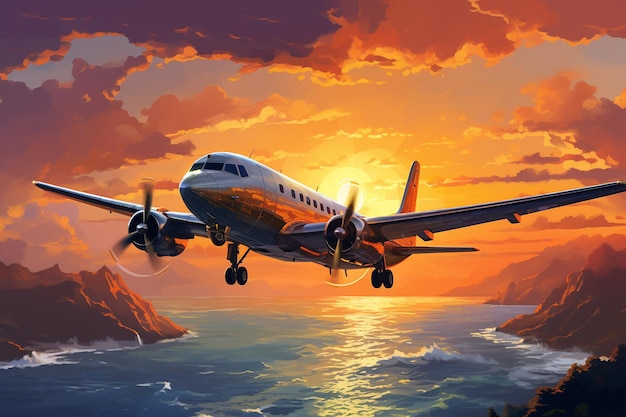 Spectacular Sunset Plane Generative AI