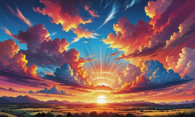 Photo spectacular sunset sky with multicolored beautiful sky and clouds