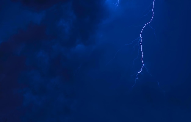 Spectacular thunderbolt and tree silhouettes in summer