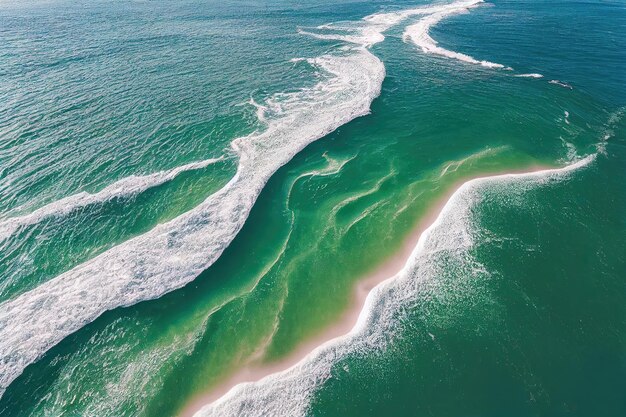 Photo spectacular top view from drone photo of beautiful pink beach with relaxing sunlight sea water waves pounding the sand at the shore calmness and refreshing beach scenery