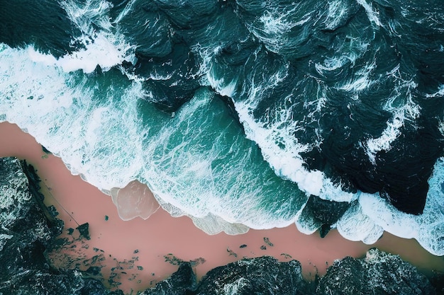 Spectacular top view from drone photo of beautiful pink beach