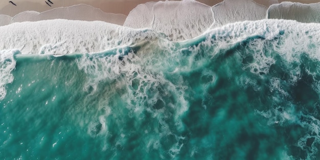 Spectacular top view of tropical sea waves from drone