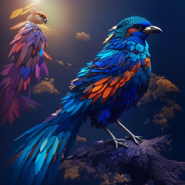 Впечатляющая тропическая сказочная птица Чудесная неземная птица Генеративный ИИ