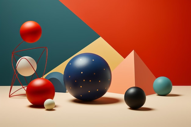Photo spectacular visual harmony 3d spheres in mesmerizing geometric shapes on a 32 colored surface