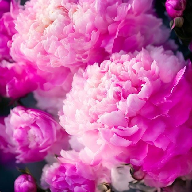 Spectraal licht verlicht transparante heldere zoete roze vervaging gekleurde pioenrozen abstracte bloemkunst
