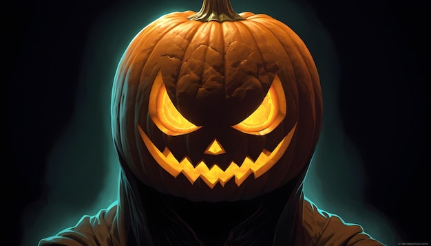 a spectral being with a pumpkin head its features intricately carved