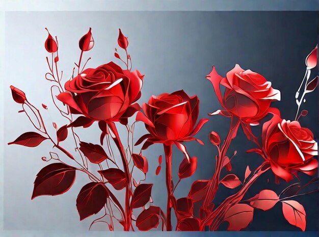 Spectral light illuminates transparent red colored red roses abstract flower art