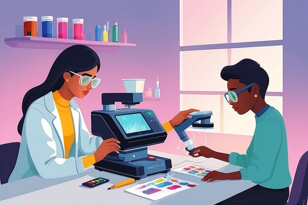 Photo spectrophotometer analysis flat vector illustration of students