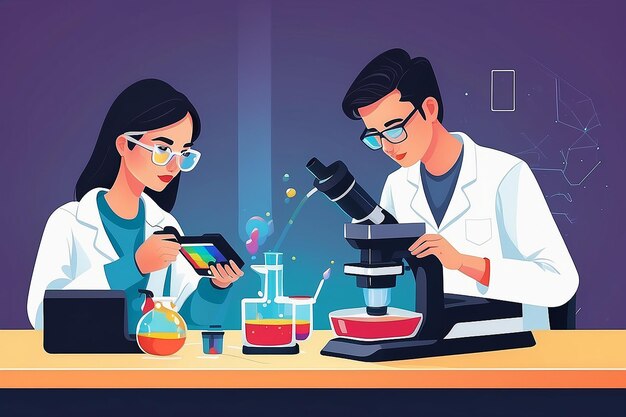 Photo spectrophotometer analysis flat vector illustration of students