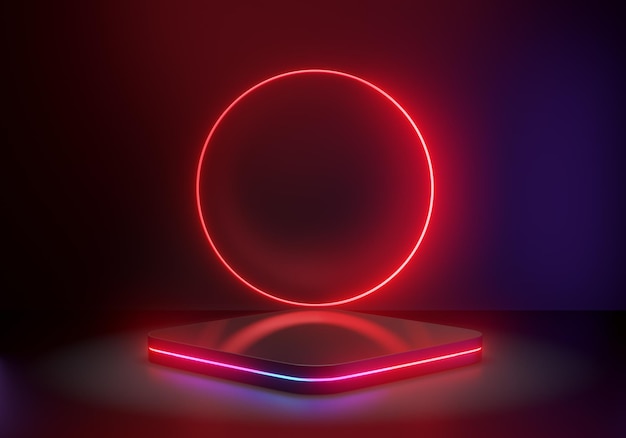 Spectrum futuristisch voetstuk met cirkelring voor weergave Leeg rond vierkant podium voor product 3D-rendering illustratie