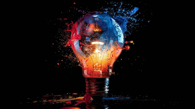 Foto spettro dell'immaginazione lampadine di vernice esplosione nell'oscurità