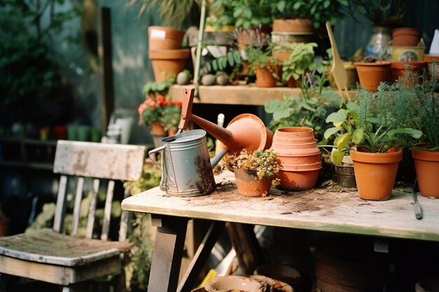 写真 ガーデニングツールのスペクトル 植物と装飾の自然な調和 xa