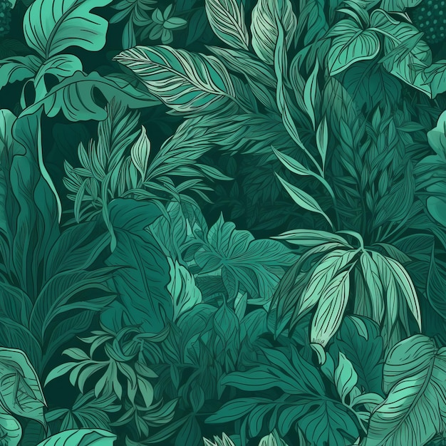 Speculative botanical foliage foundation in green highlighting tropical plants makes make plans and leaf branches come full circle as a foundation Seamless pattern AI Generated