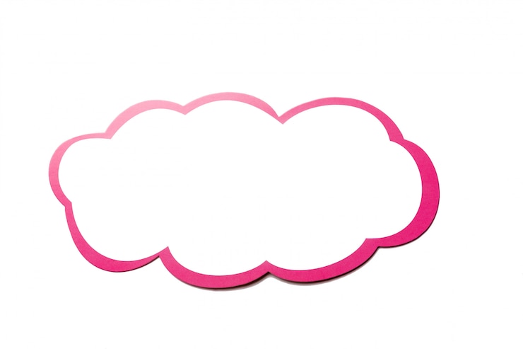 Photo speech bubble as a cloud with pink border isolated on white background. copy space
