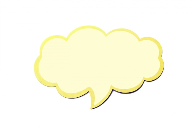 Speech bubble as a cloud with yellow border isolated on white background
