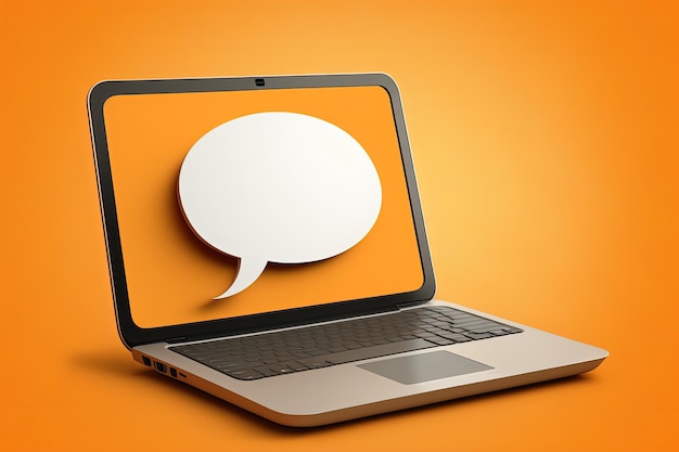 Speech bubble on laptop screen orange background Generative AI