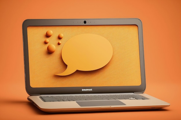 Speech bubble on laptop screen orange background Generative AI