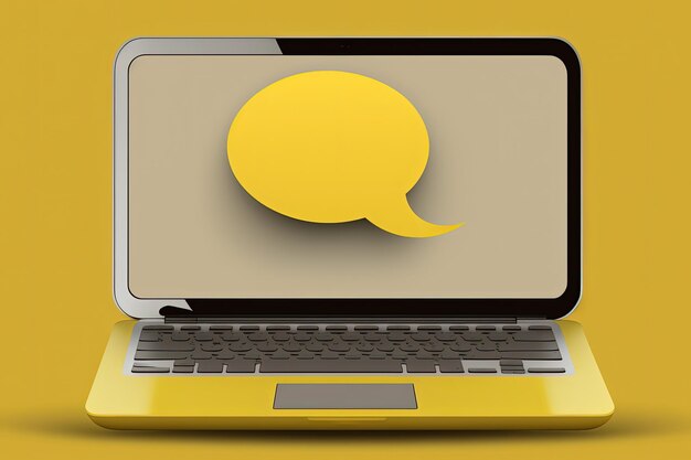 Photo speech bubble on laptop screen yellow background generative ai