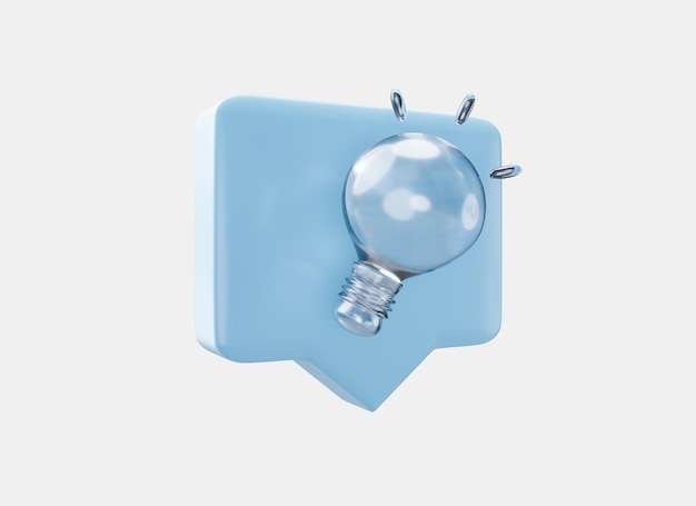 Photo speech bubble with light bulb icon in crystal glass style 3d render creativity idea business