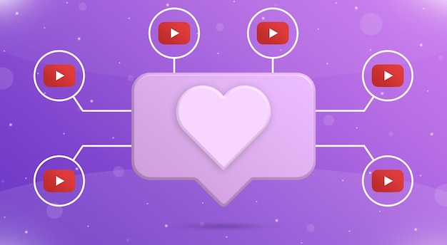 Speech bubble with like icon and youtube logo icons around 3d