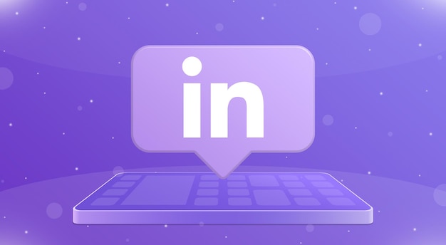 Speech bubble with linkedin logo icon over smartphone 3d