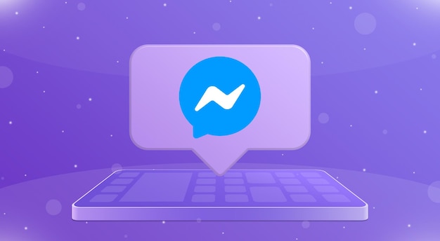 Speech bubble with messenger logo icon over smartphone 3d