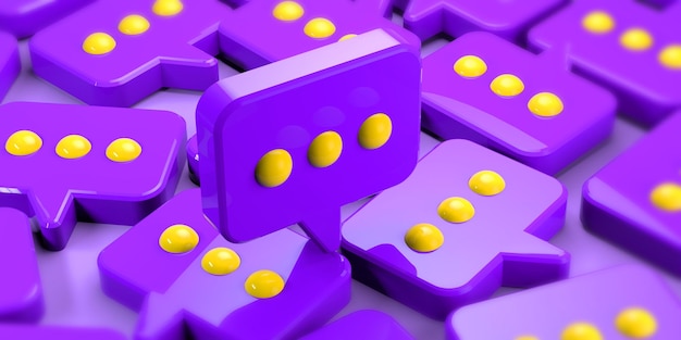Фото Речевой чат пузыри иконки фиолетового цвета 3d рендеринг фона