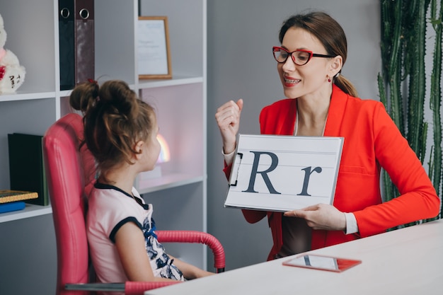 Speech therapist teaches the girls to say the letter R