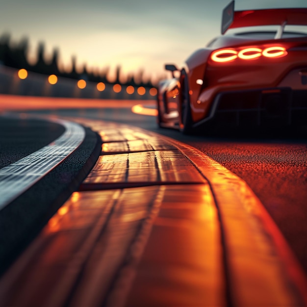 Foto velocità e adrenalina auto da corsa che sfreccia su una pista dinamica per i social media post size