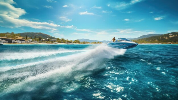 speed boat floating turquoise water