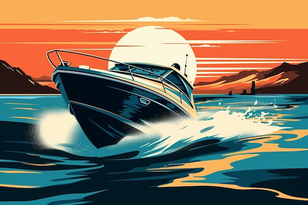 波アクション ベクトル グラフィックのスピード ボート美しいイラスト画像生成 AI