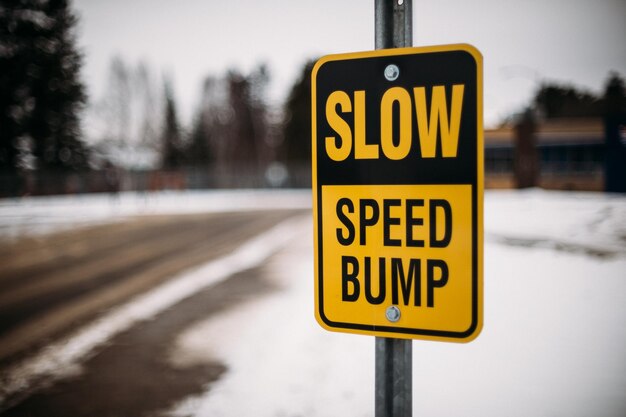 Speed bump sign in residential neighbourhood