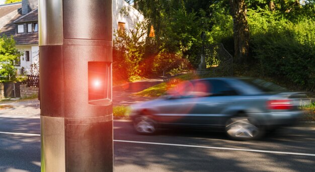 Speed camera on the side walk in a german town