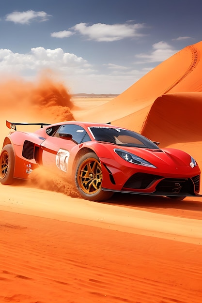 the speed sports car on red sand wallpaper