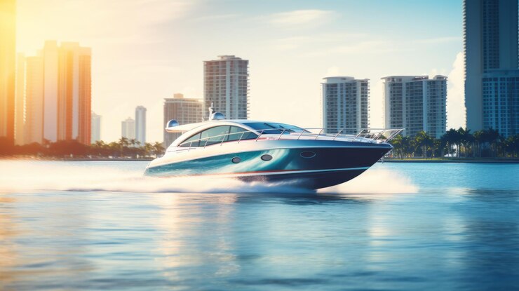 Speedboat Adventure at Golden Hour with Urban Backdrop