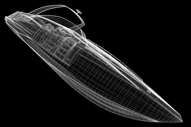 Speedboat, Speeding Powerboat,3D model body structure, wire model