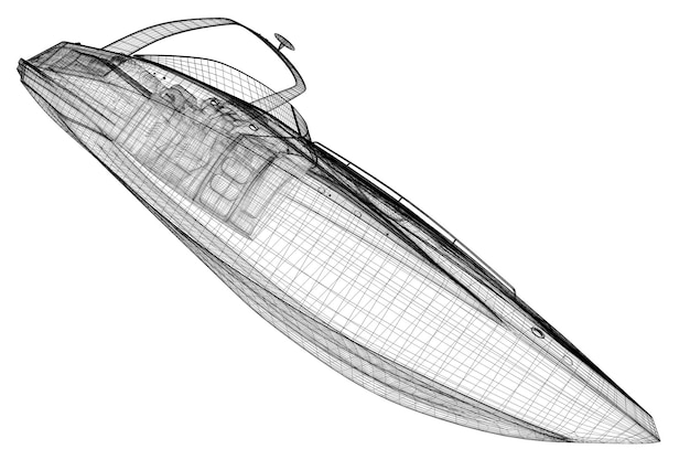 Speedboat, Speeding Powerboat,3D model body structure, wire model