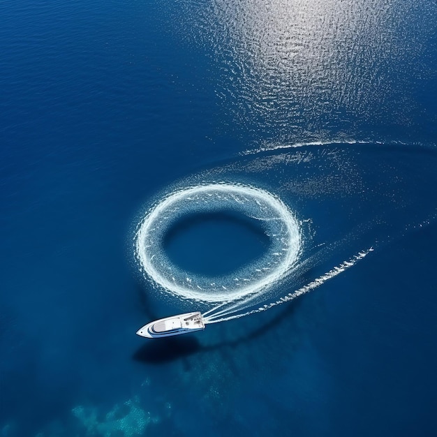 Speedboats rolling in the Mediterranean are making a circle by rolling