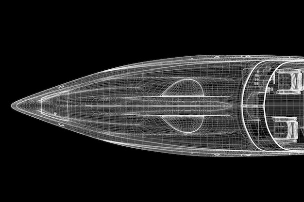 Foto speedboot, speeding powerboat, 3d-model carrosseriestructuur, draadmodel