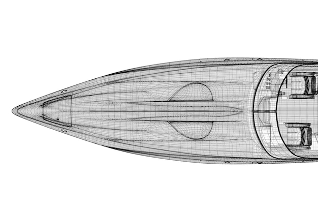 Foto speedboot, speeding powerboat, 3d-model carrosseriestructuur, draadmodel