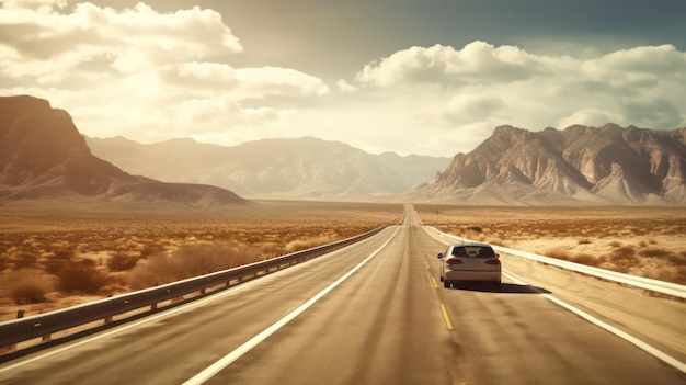 Speeding Car on a Desert Freeway Captivating Roadway Scene in the Desert