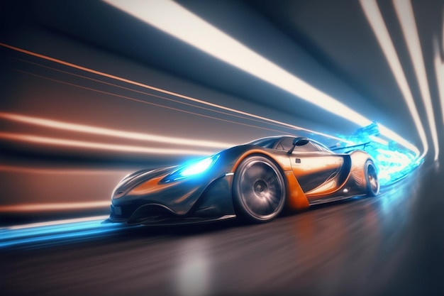 モーション ブラー効果を使用して高速道路で高速スポーツカー ドライブを高速化します。