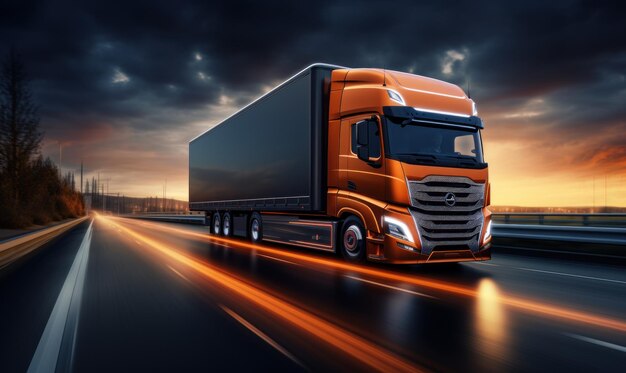 Photo speeding modern semi truck concept photo euro tracking and spedition theme