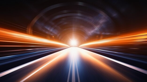 Speeding motion blurred in tunnel powerful of abtract light trails 3d render