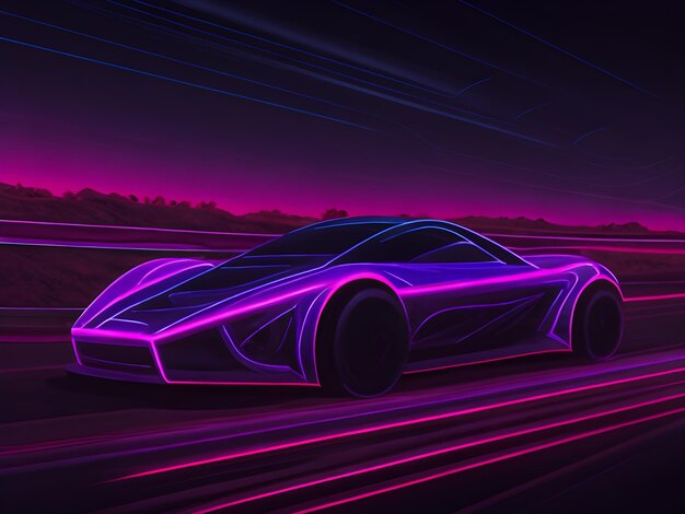 Speeding Sports Car On Neon Highway generative AI