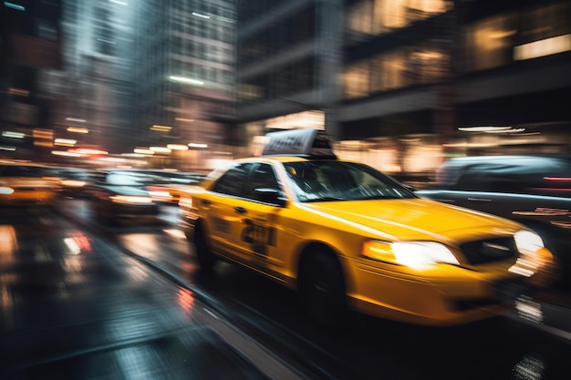 Photo speeding through the midnight streets taxi in motion