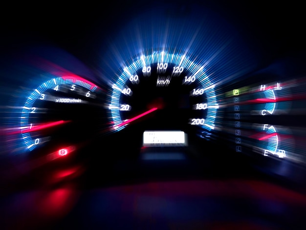 現代車のスピードメーターは高速運転速度を示します 動きのぼやけを追加しました