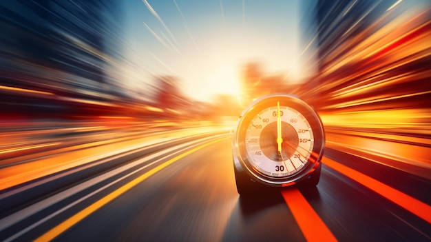 Foto speedometer scoort hoge snelheid in een fast motion blur