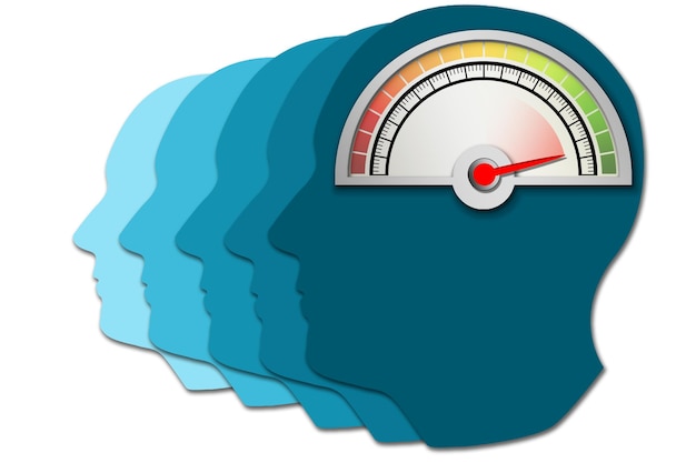 Photo speedometer with arrow and scale in human head