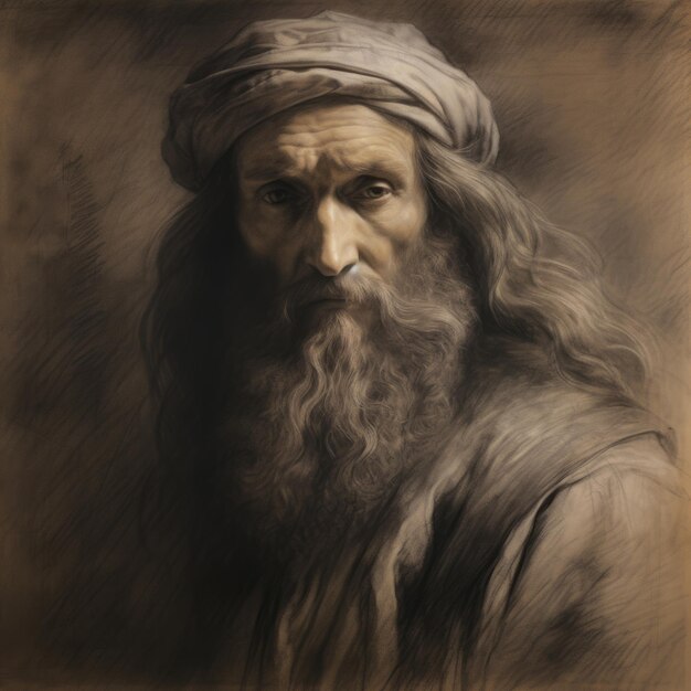 Speedpainting Of An Old Man With Turban A Detailed Image With Biblical Motifs